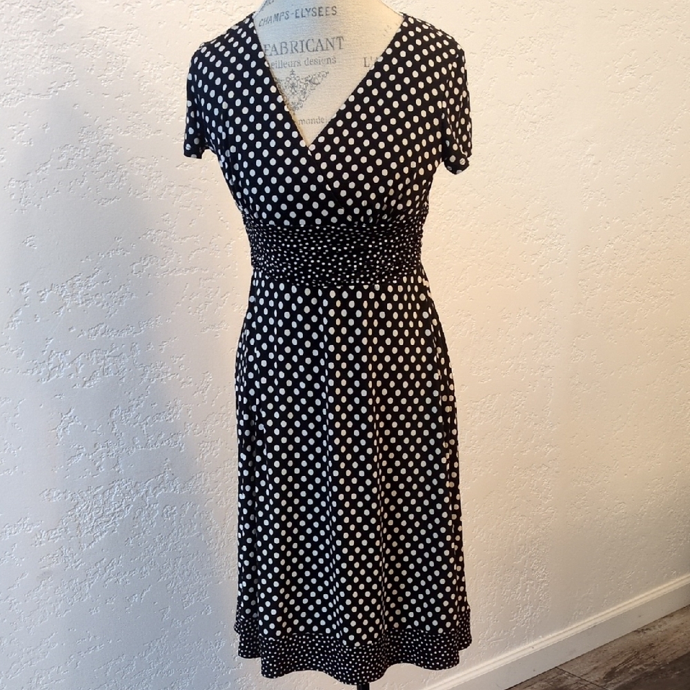Studio I Black and White Polka Dot Midi Dress, Size 8, Worn Once